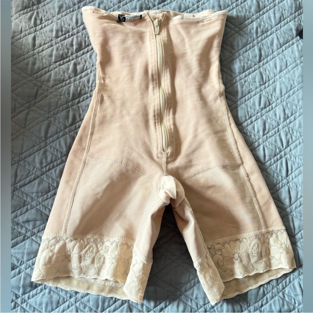 Beige Shapewear Bodysuit with Lace Trim